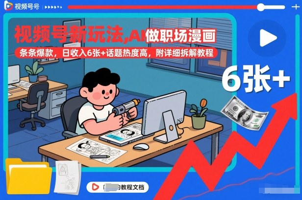 视频号新玩法，AI做职场漫画，条条爆款，日收入6张+话题热度高，附详细拆解教程-A7徐多钱云网创