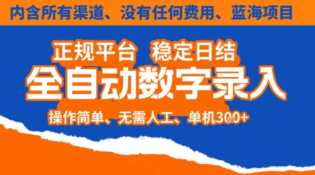 全自动数字录入，单机日入3张+，内含所有渠道全程免费零成本，操作简单可矩阵开干【揭秘】-A7徐多钱云网创