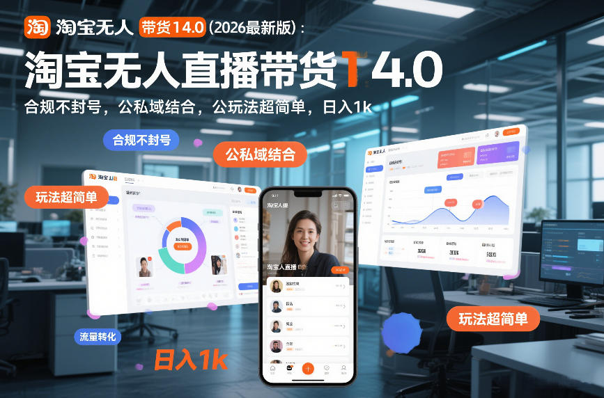 淘宝无人直播带货14.0(2026最新版)：合规不封号，公私域结合，玩法超简单，日入1k+【揭秘】-A7徐多钱云网创