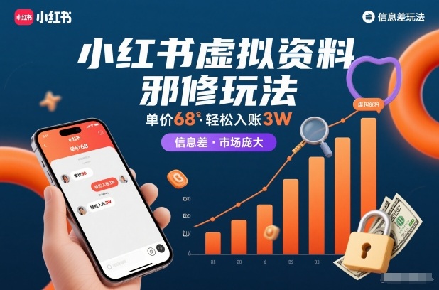 小红书虚拟资料邪修玩法，单价68，轻松入账3W，信息差玩法，市场庞大-A7徐多钱云网创
