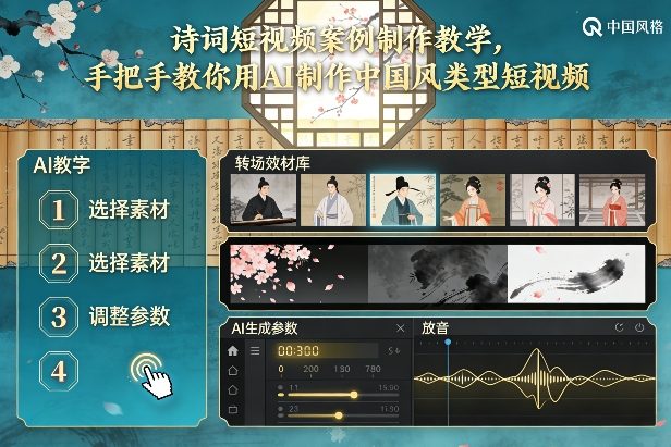古诗词短视频案例制作教学，手把手教你用AI制作中国风类型短视频-A7徐多钱云网创