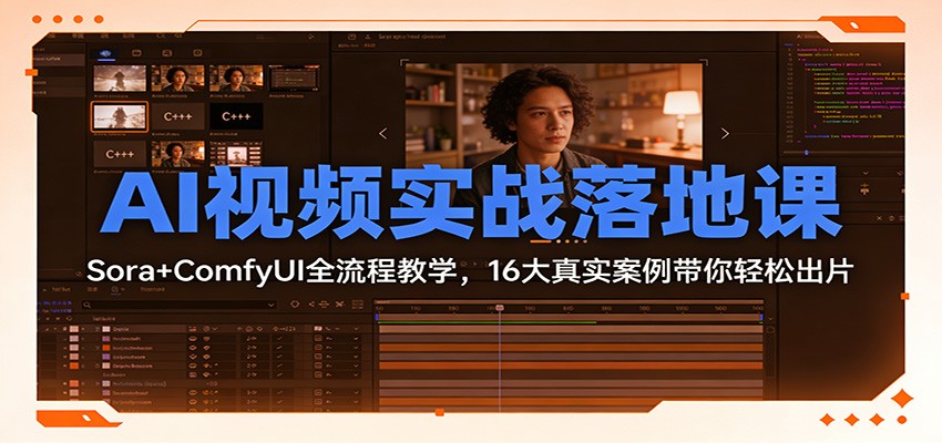 AI视频实战落地课：Sora+ComfyUI全流程教学，16大真实案例带你轻松出片-A7徐多钱云网创