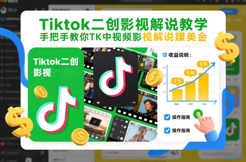 Tiktok二创影视解说教学，手把手教你TK中视频影视解说賺美金(更新26年1月)-A7徐多钱云网创
