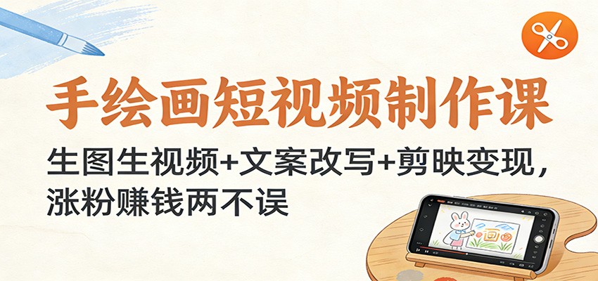 手绘画短视频制作课：生图生视频+文案改写+剪映变现，涨粉赚钱两不误-A7徐多钱云网创
