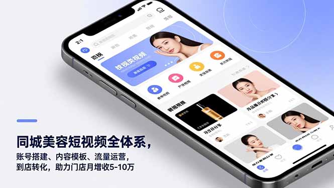 同城美容短视频全体系，账号搭建、内容模板、流量运营，到店转化，助力门店月增收5-10万-A7徐多钱云网创