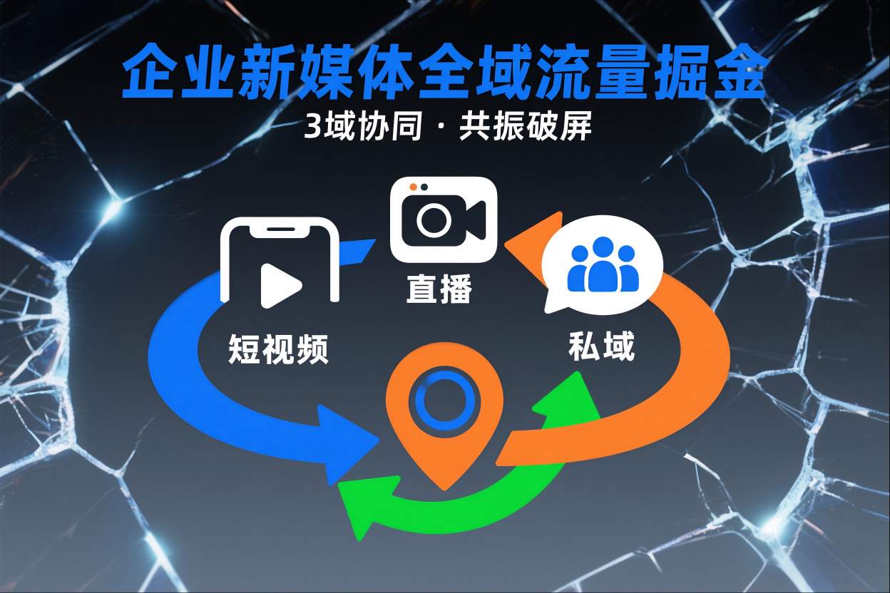 短视频全域商业模式，企业新媒体全域流量掘金，3域协同，共振破屏，短视频-直播-私域-地域-A7徐多钱云网创