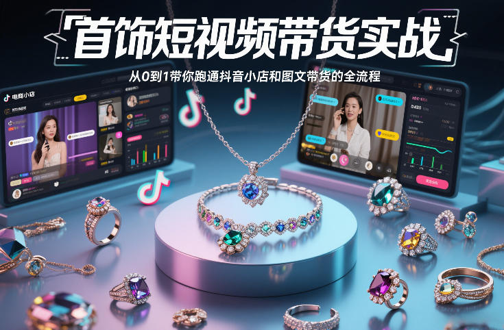 首饰短视频带货实战，从0到1带你跑通抖音小店和图文带货的全流程-A7徐多钱云网创