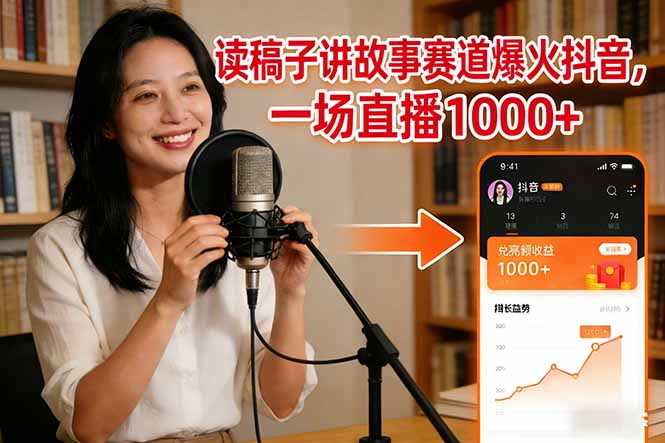 读稿子讲故事赛道爆火抖音，一场直播日入1000+-A7徐多钱云网创
