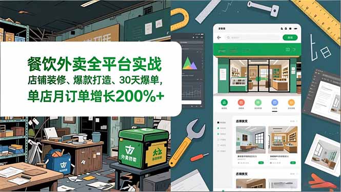 餐饮外卖全平台实战，店铺装修、爆款打造、30天爆单，手把手教学，单店月订单增长200%+-A7徐多钱云网创