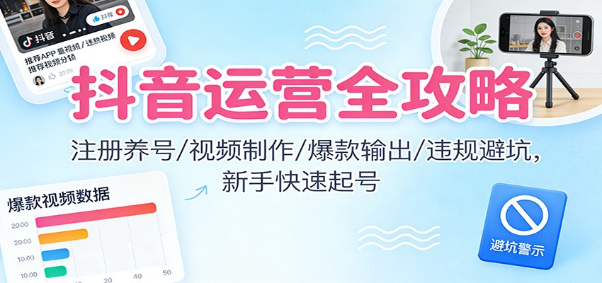 抖音运营全攻略：注册养号/视频制作/爆款输出/违规避坑，新手快速起号-A7徐多钱云网创
