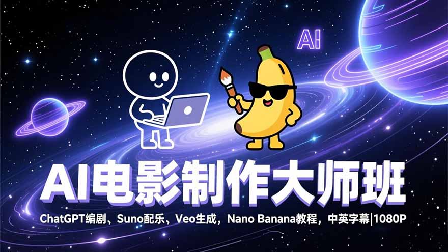 AI电影制作大师班：ChatGPT编剧、Suno配乐、Veo生成，Nano Banana教程，中英字幕|1080P-A7徐多钱云网创