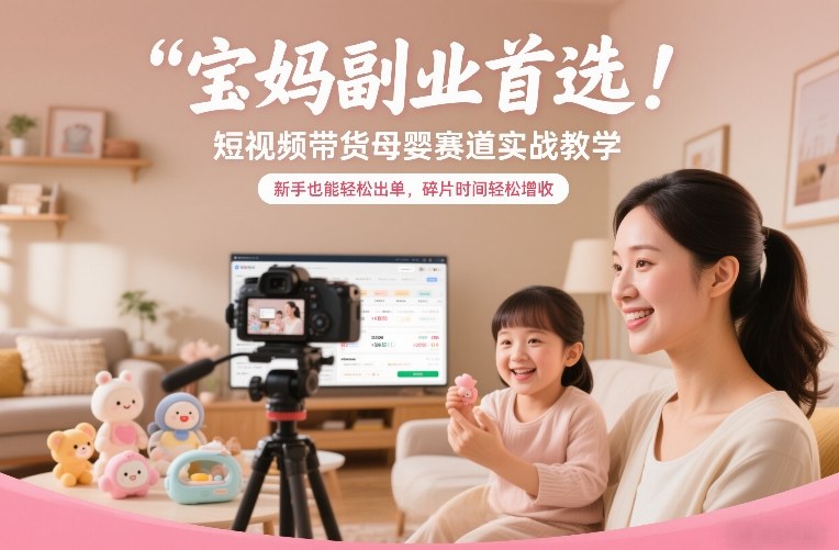 宝妈副业首选！短视频带货母婴赛道实战教学，新手也能轻松出单，碎片时间轻松增收-A7徐多钱云网创
