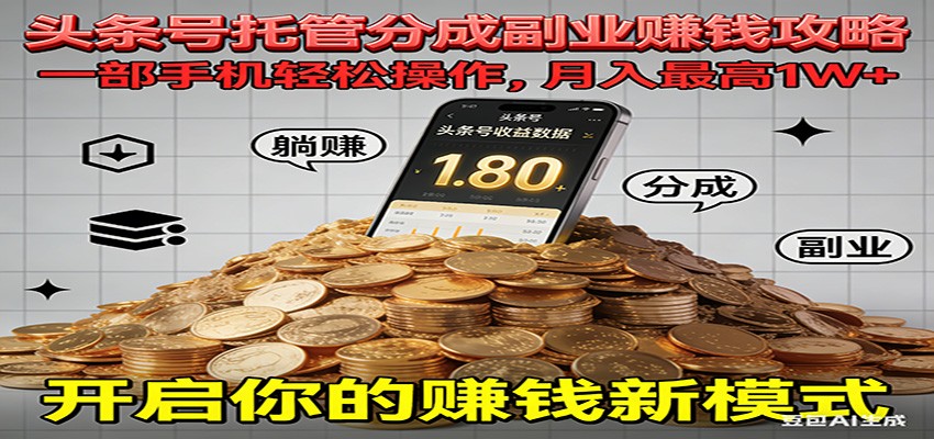 全程托管今日头条，一部手机就可以开干，最高躺赚1W+-A7徐多钱云网创