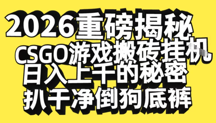 2026开年重磅解密，CSGO游戏搬砖挂G日入1k+的秘密，把倒狗的底裤扒干【揭秘】-A7徐多钱云网创