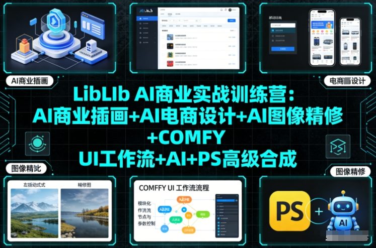 LibLIb AI商业实战训练营：AI商业插画+AI电商设计+AI图像精修+COMFY UI工作流+AI+PS高级合成-A7徐多钱云网创