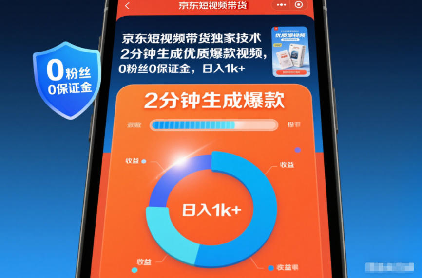 京东短视频带货独家技术，2分钟生成一条优质爆款视频，0粉丝0保证金，日入1k+【揭秘】-A7徐多钱云网创