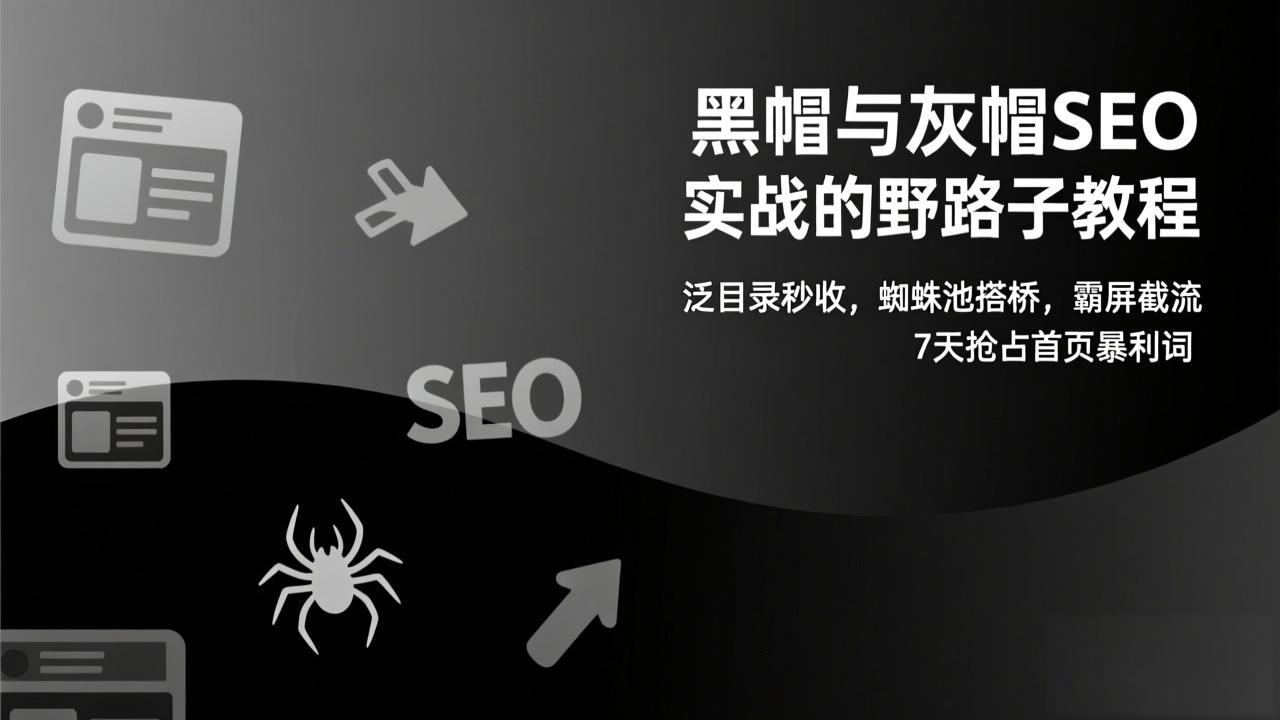 黑帽与灰帽SEO实战的野路子教程：泛目录秒收，蜘蛛池搭桥，霸屏截流，7天抢占首页暴利词-A7徐多钱云网创