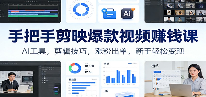 手把手剪映爆款视频赚钱课：AI工具，剪辑技巧，涨粉出单，新手轻松变现-A7徐多钱云网创