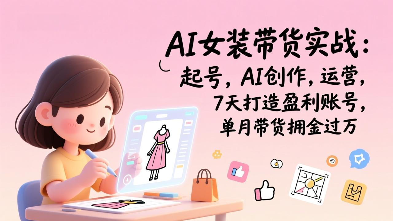 AI女装带货实战：起号，AI创作，运营，7天打造盈利账号，单月带货佣金过万-A7徐多钱云网创