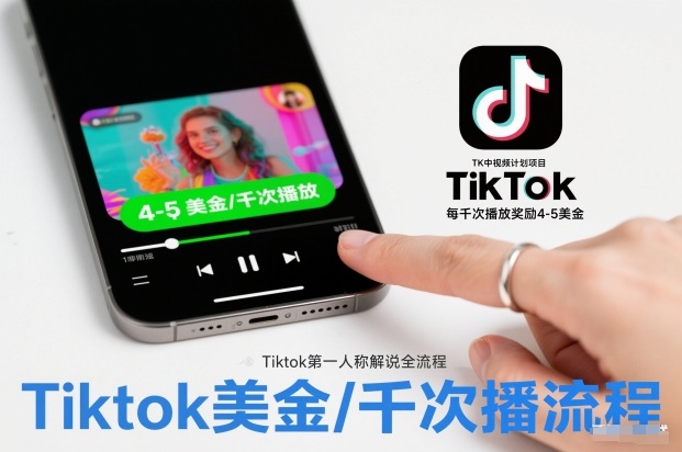 TK中视频计划项目，Tiktok第一人称解说流程，每干次播放奖励4-5美金-A7徐多钱云网创