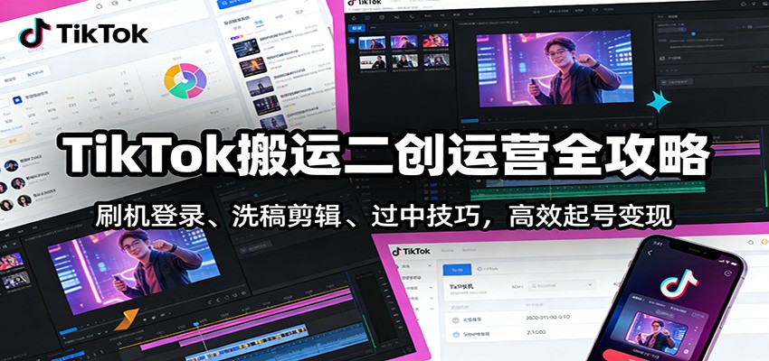 TikTok搬运二创运营全攻略：刷机登录、洗稿剪辑 、过中技巧，高效起号变现-A7徐多钱云网创