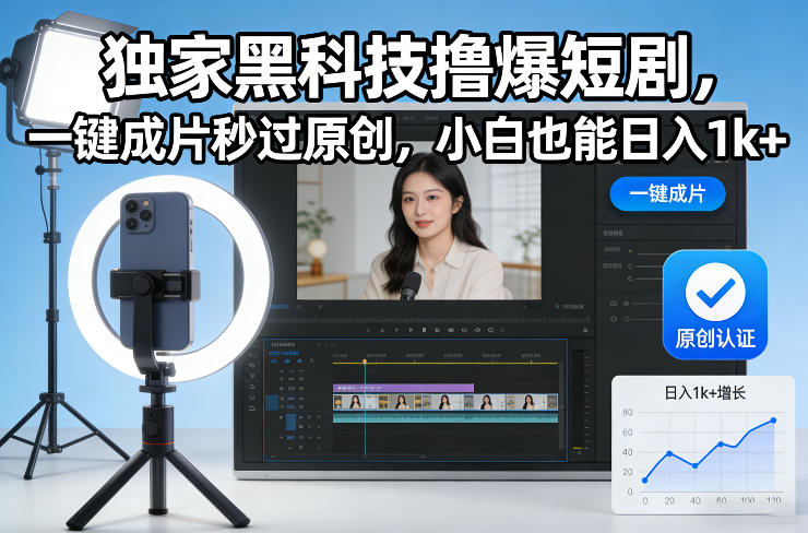 独家黑科技撸爆短剧，一键成片秒过原创，小白也能日入1k+【揭秘】-A7徐多钱云网创