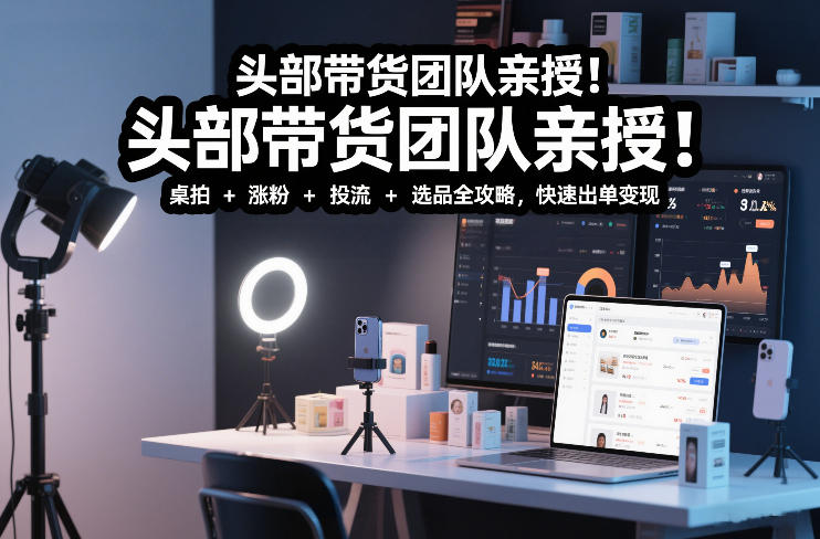 头部带货团队亲授!专业短视频实拍带货课:桌拍+涨粉+投流+选品全攻略,快速出单变现,月入2w+-A7徐多钱云网创