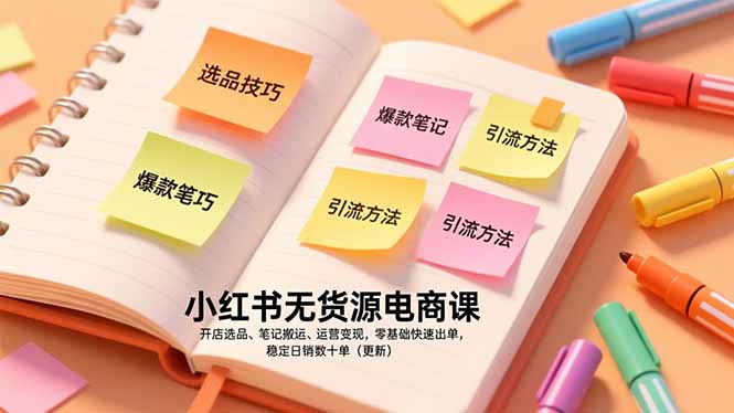 小红书无货源电商课，开店选品、笔记搬运、运营变现，零基础快速出单，稳定日销数十单(更新-A7徐多钱云网创